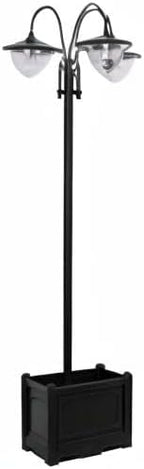 Outsunny 74.5" 3-Head Solar Lamp Post Light with Planter, Solar Pole Lights Outdoor Waterproof LED Lighting for Backyard Pathway Patio Lawn Driveway Decor, Black