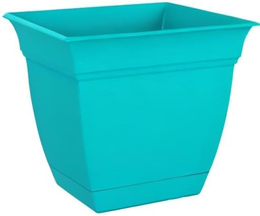 The HC Companies Eclipse Square Plastic Planter w/Attached Saucer - Outdoor & Indoor Plant Pot with Drainage Holes - Lightweight, UV-Resistant Plastic Pots for Plants (6" Teal, Pack of 1)