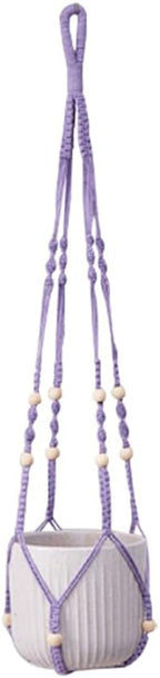 2 Pack Purple Macrame Plant Hangers, 35-Inch Cotton Rope Hanging Planters with Wooden Beads, Handmade Woven Plant Holders for Boho Modern Home Decor, Indoor & Outdoor Use