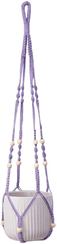 2 Pack Purple Macrame Plant Hangers, 35-Inch Cotton Rope Hanging Planters with Wooden Beads, Handmade Woven Plant Holders for Boho Modern Home Decor, Indoor & Outdoor Use