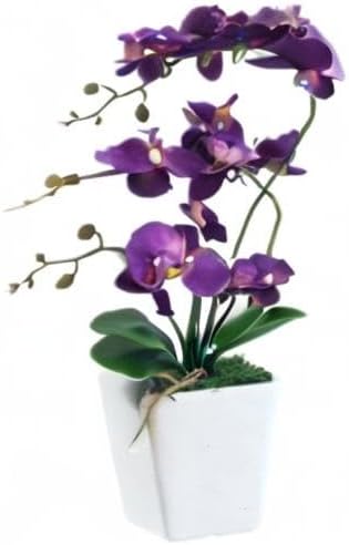 15" Tall Artificial Silk Phalaenopsis Orchid Flower Plant Pot Arrangements (Dark Purple)