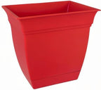 The HC Companies Eclipse Square Plastic Planter w/Attached Saucer - Outdoor & Indoor Plant Pot with Drainage Holes - Lightweight, UV-Resistant Plastic Pots for Plants (8" Red, Pack of 1)