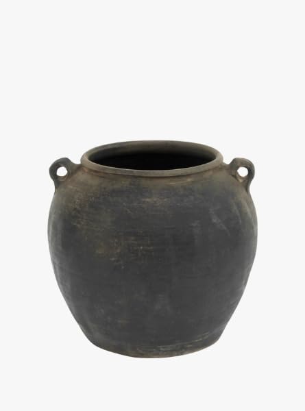 Handle Pottery 12 Inch Ceramic Jar, Vintage Inspired Decorative Pot with Dual Handles for Flowers, Storage, or Display