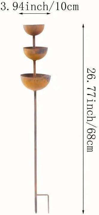 Rain Catcher - Plant Support Metal Garden Ornament,3-Tier Rain Catcher Garden Stake with Water Bowls,Rusty Metal Flower GardenStakes Bird Bath,Bird Bath & Bee Watering Station for Outdoor Patio Decor