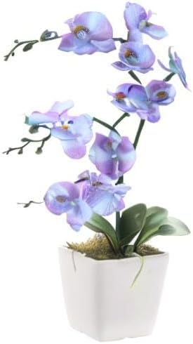 15" Tall Artificial Silk Phalaenopsis Orchid Flower Plant Pot Arrangements (Purple Blue)
