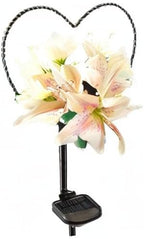 Starryfill Garden Solar Lights Outdoor Heart-Shaped with White Lily Flowers, Metal Stake Lights with 25led Warm White Decorative for Remembrance Gifts Cemetery Decorations Birthday's Day