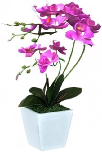 15" Tall Artificial Silk Phalaenopsis Orchid Flower Plant Pot Arrangements (Dark Blue-Purple)