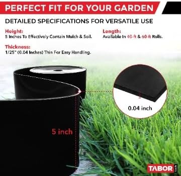 TABOR TOOLS 40 Ft Terrace Board, 5 Inch High, 0.04" Inch Thin, Landscape Edging Coil, Grass Barrier, Bender Board, Garden Liner, ES21. (Black)