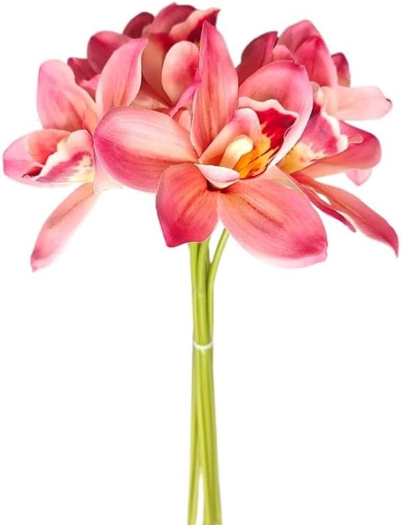 Six-Headed Orchid Bouquet - Elegant Floral Arrangement for Living Room, Weddings, and Photography Props(DarkPink)