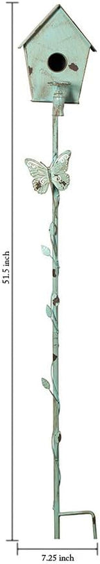 Bird Houses for Outside with Pole Metal Birdhouse Stakes Decorative Outdoor, Reclaimed Faucet Accent (Teal, 52")