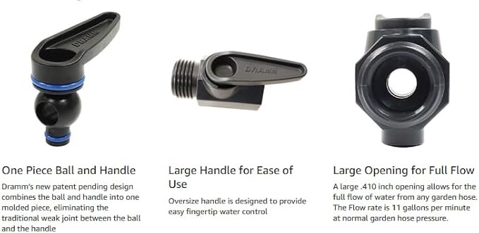 Dramm Plastic Shut Off Valve with One Piece Ball & Large Handle for Ease of Use, Heavy Duty Construction, Black | (Pack of 6)