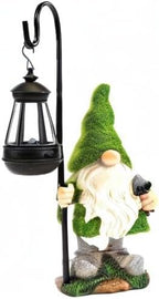 VChymm Flocked Solar Garden Gnomes Outdoor Statues 15.8”Outdoor Garden Decor LED Outdoor Decor Light Unique Housewarming Gifts Yard Art Sculptures for Patio Lawn Ornaments