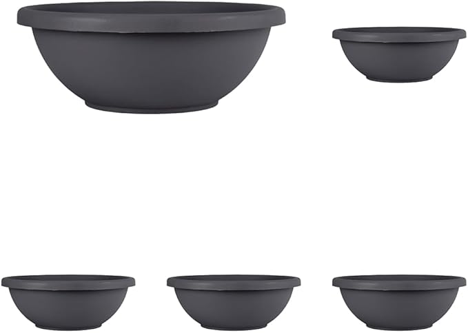 The HC Companies 20 Inch Large Garden Bowl Planter - Shallow Plant Pot with Drainage Plug for Indoor Outdoor Flowers, Herbs, Warm Gray (Pack of 5)