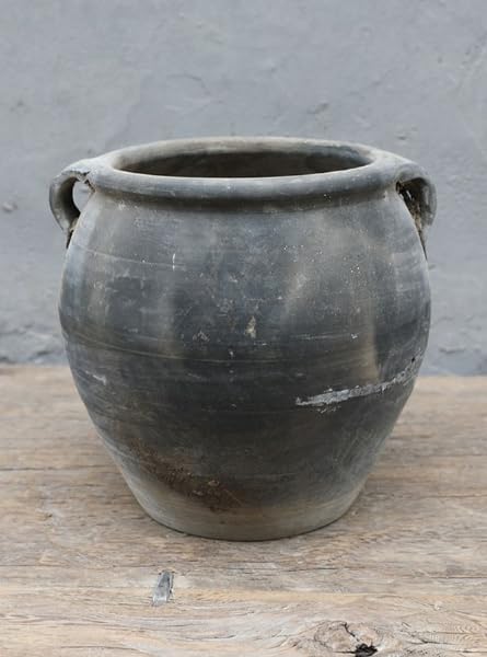 Handle Pottery 12 Inch Ceramic Jar, Vintage Inspired Decorative Pot with Dual Handles for Flowers, Storage, or Display