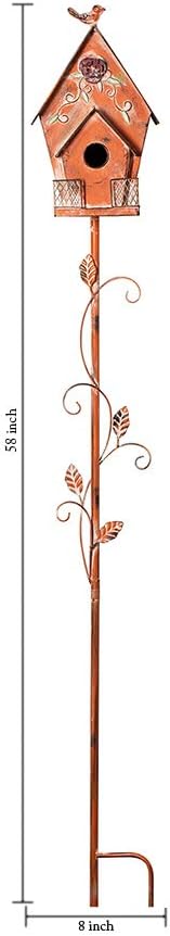 Dutch Cottage Bird House Stakes for Outside with Pole, Distressed Metal Birdhouse Stand for Outdoor Garden Decor(58")