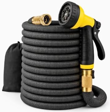 J&B XpandaHose 75ft Expandable Garden Hose – Ultra-Strong 3750D, 4-Layer Latex Core, Brass 3/4" Connectors, 10-Pattern Nozzle & Storage Bag – Lightweight, Kink-Reducing, Leak-Resistant