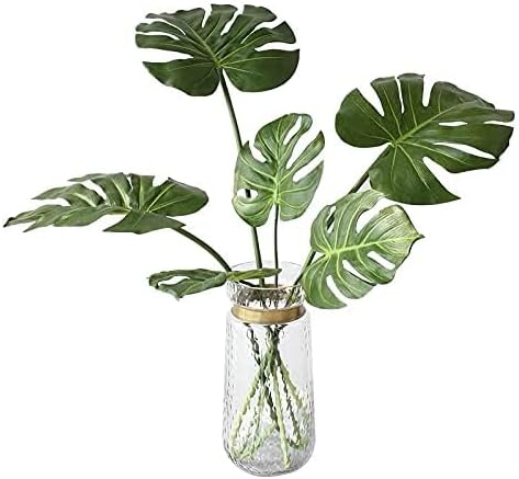 Artificial Monstera Leaves Real Touch Monstera Deliciosa Plant Leaf Stems Faux Tropical Palm Tree Greenery for for Home Indoor Outdoor Decor (Green - Pack of 6pcs)
