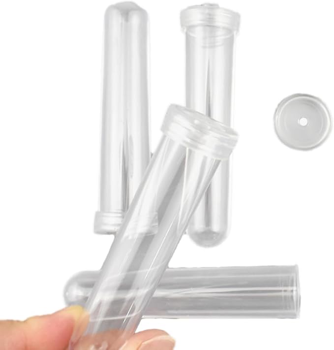 HAHIYO 25PCs 3.5X1Inch Transparent Plastic Floral Tubes Floral Water Tubes Flower Vials with Silicone Cap for Plants Fresh Flowers Arrangement Decoration Milkweed Cutting Florist Supplies