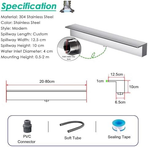 Waterfall Spillway for Indoor/Outdoor Decorative,Stainless Steel Fountain Spillway Kit Modern Embedded Design for Pools & Garden Ponds One Piece Runoff Outlet Enhance Landscape Aesthetics &
