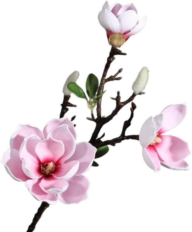 Artificial Orchid Flower Arrangement for Home Decoration - 3 Heads Magnolia Artificial Flowers for Living Room and Dining Table (Color : Dark Pink)