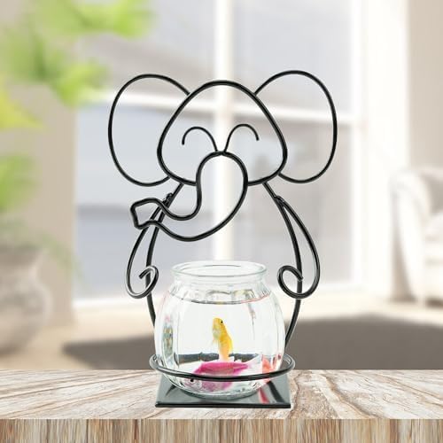 Desktop Glass Planter Hydroponics Vase, Planter Round Vase with Holder for Home Decoration, Modern Creative rabbit Plant Terrarium Stand, Scindapsus Container