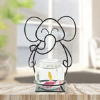 Desktop Glass Planter Hydroponics Vase, Planter Round Vase with Holder for Home Decoration, Modern Creative rabbit Plant Terrarium Stand, Scindapsus Container