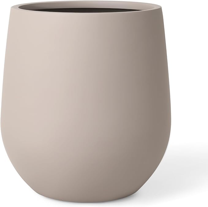 16.5" H x 15" D Premium Corso Fiberstone Round Tapered Planter with Drainage Hole, Weather Resistant for Indoor & Outdoor Use, Included 2 Extra Coco Mats (Taupe, 11.5" Pot Opening)
