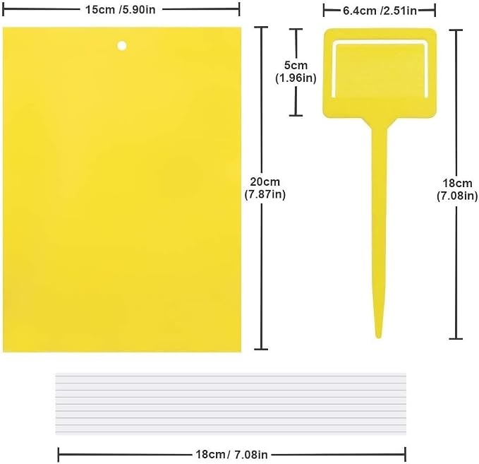 Gideal 50-Pack Dual-Sided Yellow Sticky Traps for Flying Plant Insect Fungus Gnats Whiteflies Aphids Leafminers Thrips (6x8 Inches, Included 50pcs Twist Ties)