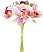 HUFFA Six-Headed Orchid Bouquet - Elegant Floral Arrangement for Living Room, Weddings, and Photography Props(Pink)