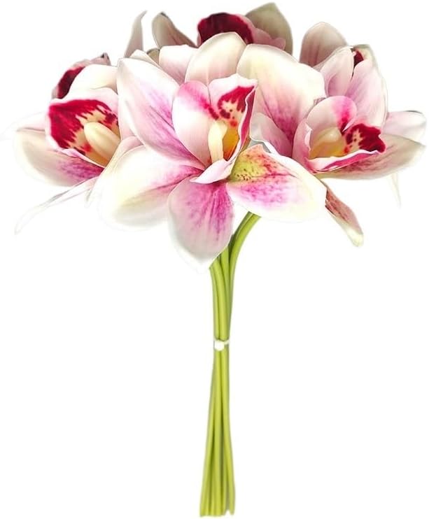 HUFFA Six-Headed Orchid Bouquet - Elegant Floral Arrangement for Living Room, Weddings, and Photography Props(Pink)