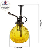 OFFIDIX Yellow Glass Watering Can Indoor, 6.3" Tall Vintage Style with Bronze Plastic Top Pump One Hand Spray Bottle