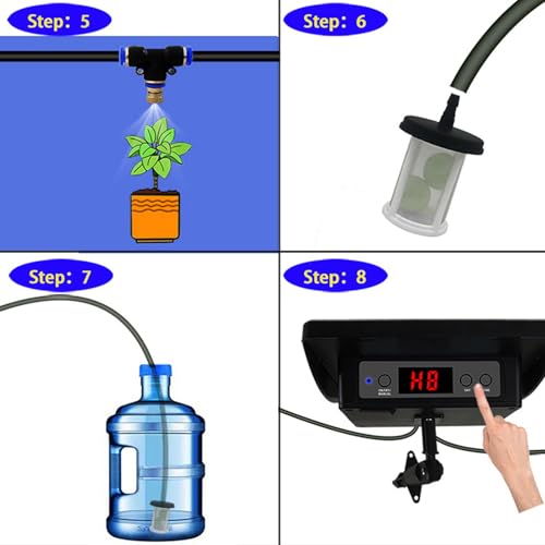 Solar Powered Spray Irrigation System Kit, Flexible Watering Schedule, Solar Auto Irrigation System with 2200mAh Battery, IP67 Water Proof, 15m Hose,15 Flower Pots, for Garden Lawn