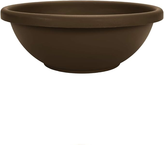 The HC Companies Shallow Planter with Drainage - Contemporary Garden Bowl Planter for Flowers, Herbs & More - Round Succulent Planter Pot for Indoors and Outdoors (24" Chocolate, Pack of 1)