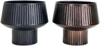 Wide Top Modern Handmade Metal Indoor Planter with Unique Shape, Vertical Grooved Design and Anti-Scratch Pads, Rust-Resistant Finish that is Sustainable Non-Plastic Pot Recyclable Metal Vase (Black)