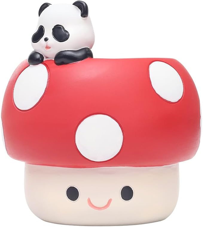 EOBTAIN Cute Mushroom Planter Pots,Unique Animal Panda Red Resin Succulent Small Pots for Indoor Plants,Mini Cactus Planter Pots Living Room Office Table Decor,Mushroom Lover Gifts,4 Inch