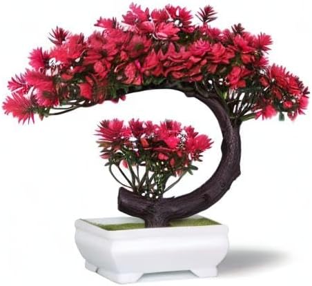 Fake Plants Small Artificial Bonsai Tree for Home Decor Living Room Bathroom Bookshelf Entryway Table Wall Shelf Modern Farmhouse Decor, 8.5" Tall, Magenta