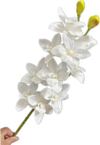 4pcs White Artificial Orchids 10 Heads Fake Cymbidium Orchids with Realistic Touch, Lifelike Flowers for Wedding Centerpieces Home Decor Living Room Bathroom Office Vase Arrangements (pure white)