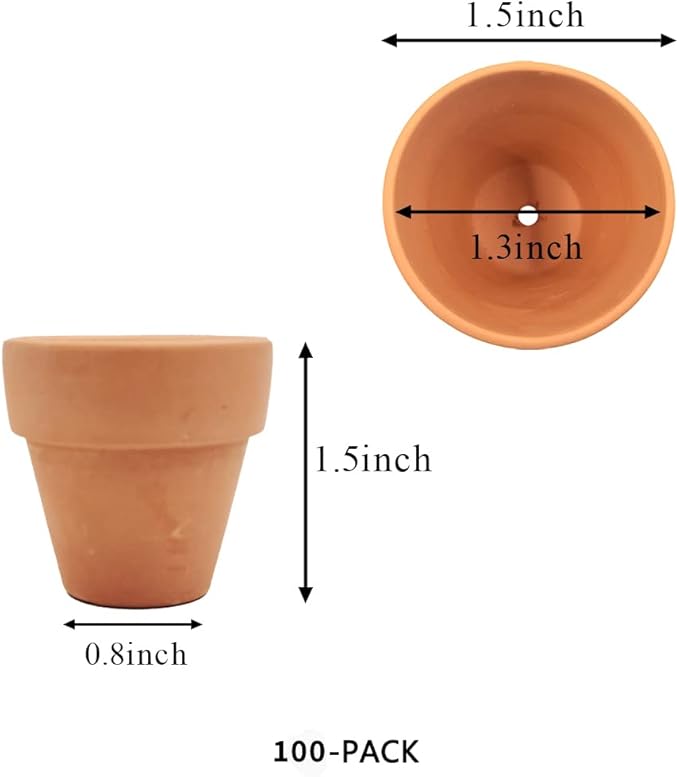 Yishang Mini Terracotta Pots with Drainage Holes - 1.5 inches Tiny Clay Nursery Pots for Indoor/Outdoor Mini Plant, DIY Crafts, Wedding Favors(100 Pack)
