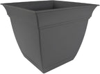 The HC Companies 6 Inch Eclipse Square Planter with Saucer - Indoor Outdoor Plant Pot for Flowers, Vegetables, and Herbs, Warm Gray (Pack of 2)