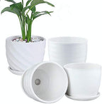 sietpoek Plant Pots - 4.7 Inch Cylinder Ceramic Planters with Connected Saucer, Pots for Succuelnt and Little Snake Plants, Set of 4, White