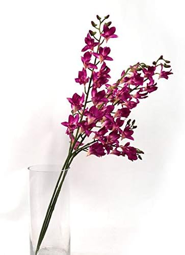 Larksilk 34" Purple Silk Dendrobium Orchid – Realistic Faux Orchid Stem with 17 Lifelike Flowers for Vases & Decor