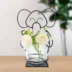 Desktop Glass Planter Hydroponics Vase, Planter Round Vase with Holder for Home Decoration, Modern Creative rabbit Plant Terrarium Stand, Scindapsus Container