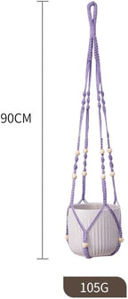 2 Pack Purple Macrame Plant Hangers, 35-Inch Cotton Rope Hanging Planters with Wooden Beads, Handmade Woven Plant Holders for Boho Modern Home Decor, Indoor & Outdoor Use