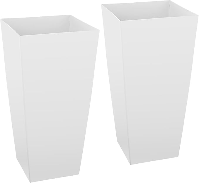 VEVOR 26 Inch Tall Planter Set of 2, Outdoor Large Tall Planters for Outdoor Indoor Plants, White Tapered Planter for Front Porch, Patio, Garden, Plant Container Flower Pots with Built-in Drainage
