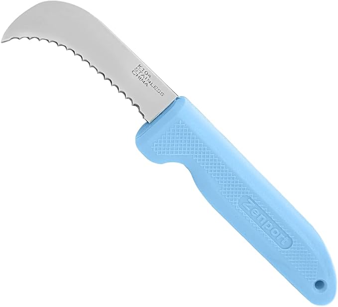 Zenport K104-B Harvest Utility Knife, Serrated Blade, 3 Inch Stainless Steel Blade, Blue