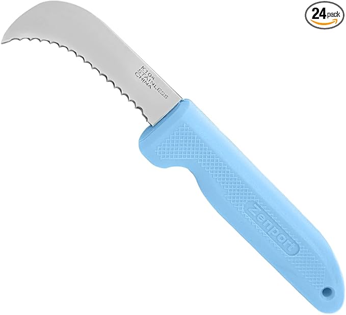 Zenport K104-B-24PK of Knives, Blue Serrated, Straight 3-inch Blade Harvest/Landscape Knife, 24-Pack