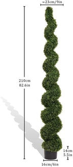 THE BLOOM TIMES 7 Foot Large Spiral Topiary Trees Artificial Outdoor Set of 2, Faux Boxwood Plants Outside - All-Year Green Fake Tall Tree for Home Office Front Porch Planter Decor 7ft