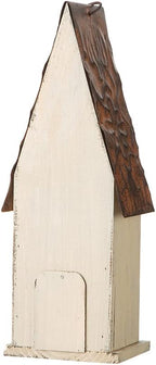 Glitzhome Bird Houses for Outside, Garden Hanging Birdhouse for Outdoors, 13.25" H Washed White Distressed Hand Painted Solid Wood Bird House for Bluebird Hummingbird Wren Finch Cardinals Cedar