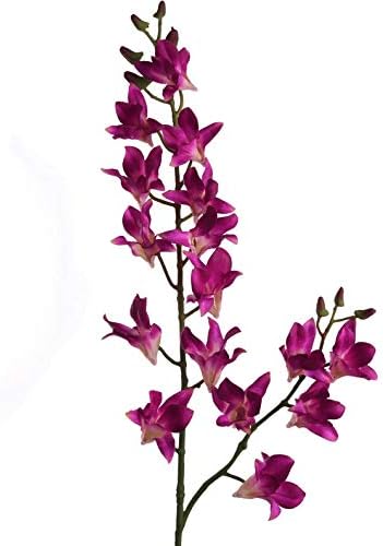 Larksilk 34" Purple Silk Dendrobium Orchid – Realistic Faux Orchid Stem with 17 Lifelike Flowers for Vases & Decor