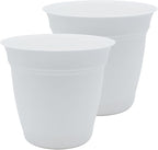 The HC Companies 16 Inch Eclipse Round Planter Pots with Drainage Holes & Attached Saucer, Lightweight UV-Resistant Plastic Indoor & Outdoor Planters, 2-Pack Flower Pots for Garden & Home Decor, White